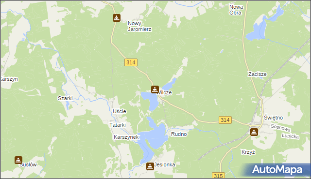 mapa Wilcze gmina Wolsztyn, Wilcze gmina Wolsztyn na mapie Targeo