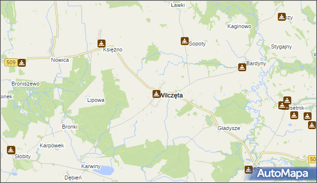 mapa Wilczęta, Wilczęta na mapie Targeo