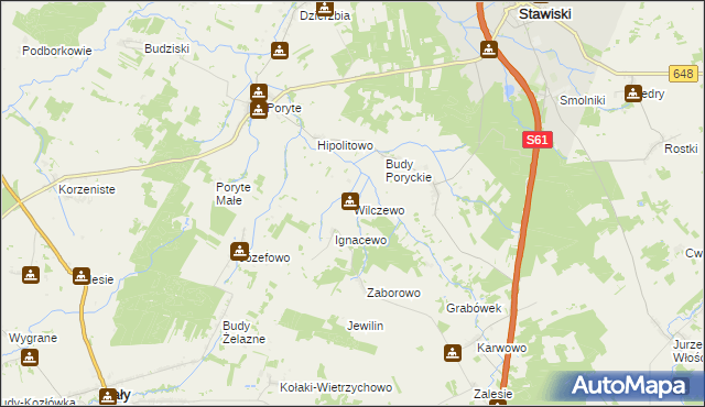 mapa Wilczewo gmina Stawiski, Wilczewo gmina Stawiski na mapie Targeo