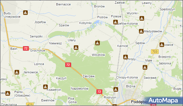 mapa Wilczków gmina Poddębice, Wilczków gmina Poddębice na mapie Targeo