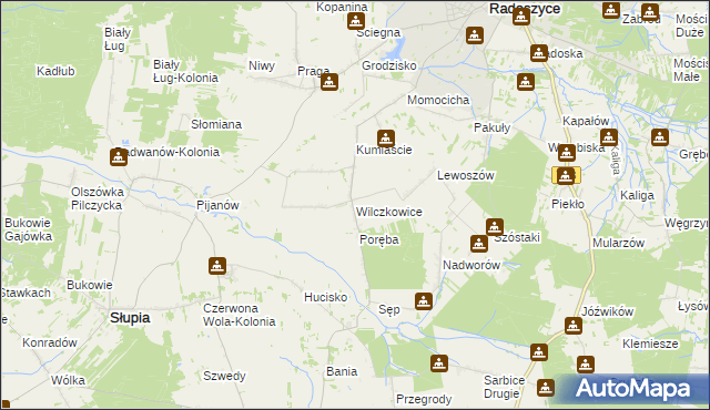 mapa Wilczkowice gmina Radoszyce, Wilczkowice gmina Radoszyce na mapie Targeo
