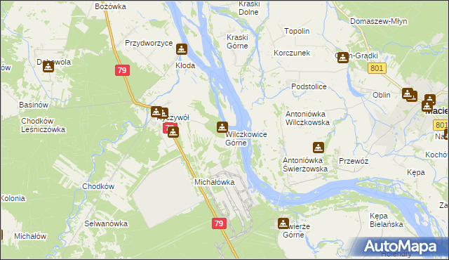 mapa Wilczkowice Górne gmina Kozienice, Wilczkowice Górne gmina Kozienice na mapie Targeo