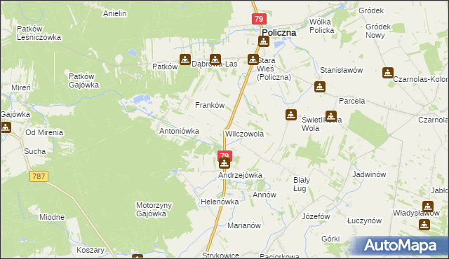 mapa Wilczowola gmina Policzna, Wilczowola gmina Policzna na mapie Targeo