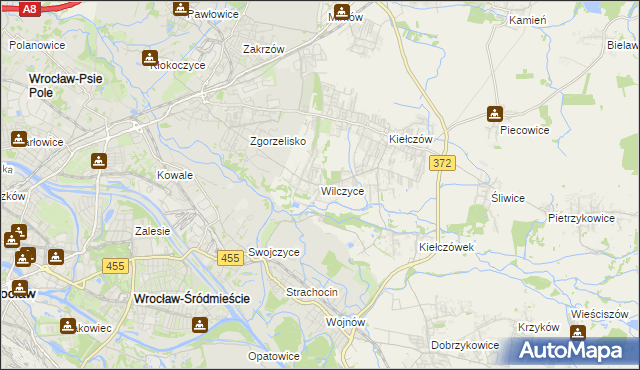 mapa Wilczyce gmina Długołęka, Wilczyce gmina Długołęka na mapie Targeo