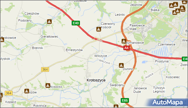 mapa Wilczyce gmina Krotoszyce, Wilczyce gmina Krotoszyce na mapie Targeo