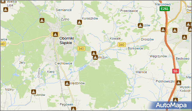 mapa Wilczyn gmina Oborniki Śląskie, Wilczyn gmina Oborniki Śląskie na mapie Targeo