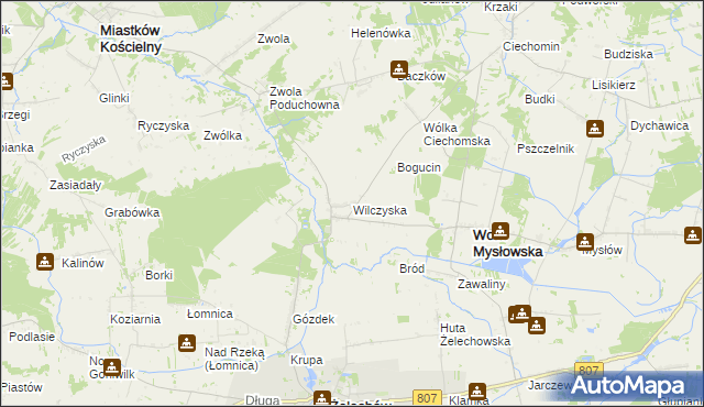 mapa Wilczyska gmina Wola Mysłowska, Wilczyska gmina Wola Mysłowska na mapie Targeo