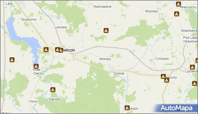 mapa Wilkasy gmina Wieliczki, Wilkasy gmina Wieliczki na mapie Targeo