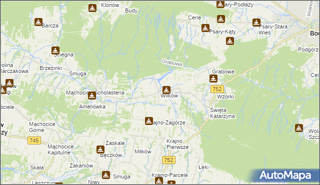 mapa Wilków gmina Bodzentyn, Wilków gmina Bodzentyn na mapie Targeo