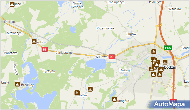 mapa Wilkowo gmina Świebodzin, Wilkowo gmina Świebodzin na mapie Targeo