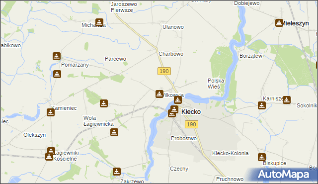 mapa Wilkowyja gmina Kłecko, Wilkowyja gmina Kłecko na mapie Targeo