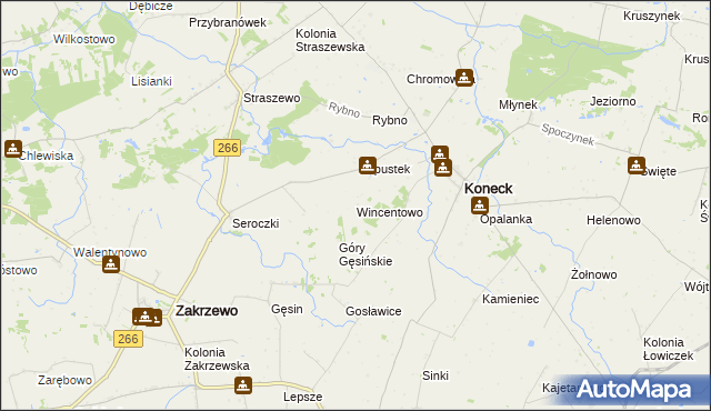 mapa Wincentowo gmina Koneck, Wincentowo gmina Koneck na mapie Targeo