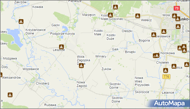 mapa Winiary gmina Pińczów, Winiary gmina Pińczów na mapie Targeo