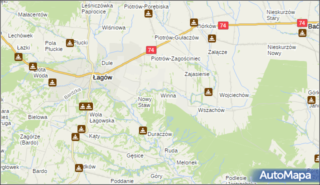 mapa Winna gmina Łagów, Winna gmina Łagów na mapie Targeo