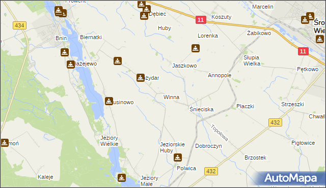 mapa Winna gmina Zaniemyśl, Winna gmina Zaniemyśl na mapie Targeo