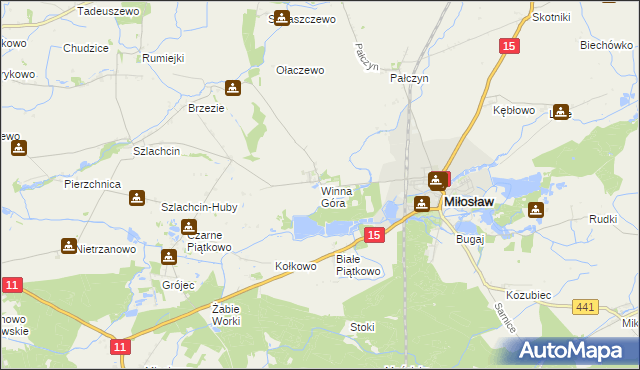 mapa Winna Góra gmina Środa Wielkopolska, Winna Góra gmina Środa Wielkopolska na mapie Targeo