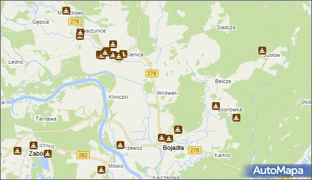 mapa Wirówek gmina Bojadła, Wirówek gmina Bojadła na mapie Targeo