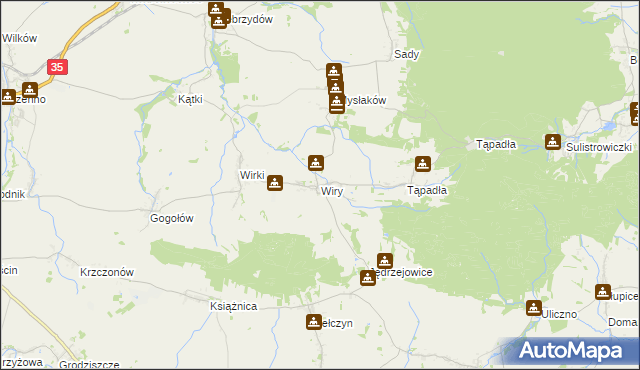 mapa Wiry gmina Marcinowice, Wiry gmina Marcinowice na mapie Targeo