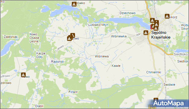 mapa Wiśniewa gmina Sępólno Krajeńskie, Wiśniewa gmina Sępólno Krajeńskie na mapie Targeo