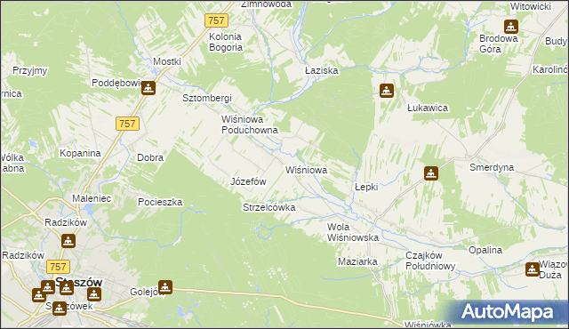 mapa Wiśniowa gmina Staszów, Wiśniowa gmina Staszów na mapie Targeo