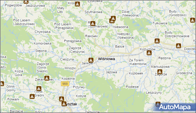 mapa Wiśniowa powiat strzyżowski, Wiśniowa powiat strzyżowski na mapie Targeo