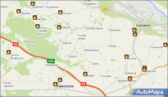 mapa Witanowice gmina Gaworzyce, Witanowice gmina Gaworzyce na mapie Targeo