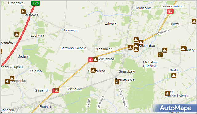 mapa Witkowice gmina Kłomnice, Witkowice gmina Kłomnice na mapie Targeo