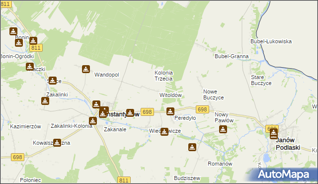 mapa Witoldów gmina Konstantynów, Witoldów gmina Konstantynów na mapie Targeo