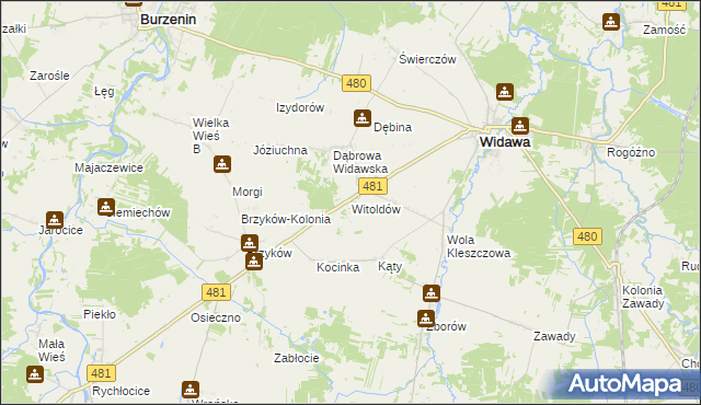 mapa Witoldów gmina Widawa, Witoldów gmina Widawa na mapie Targeo