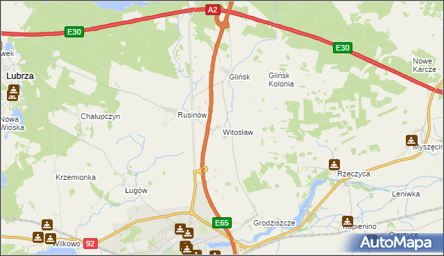 mapa Witosław gmina Świebodzin, Witosław gmina Świebodzin na mapie Targeo