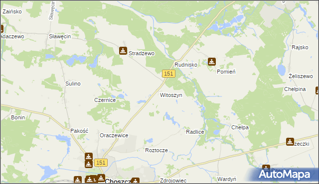 mapa Witoszyn gmina Choszczno, Witoszyn gmina Choszczno na mapie Targeo