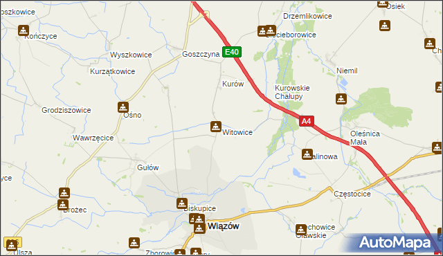 mapa Witowice gmina Wiązów, Witowice gmina Wiązów na mapie Targeo