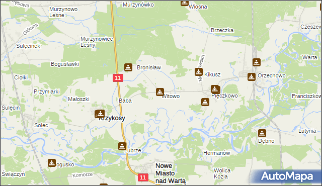 mapa Witowo gmina Krzykosy, Witowo gmina Krzykosy na mapie Targeo