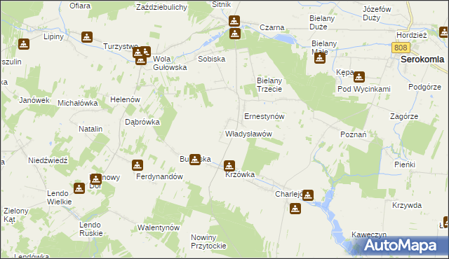 mapa Władysławów gmina Adamów, Władysławów gmina Adamów na mapie Targeo