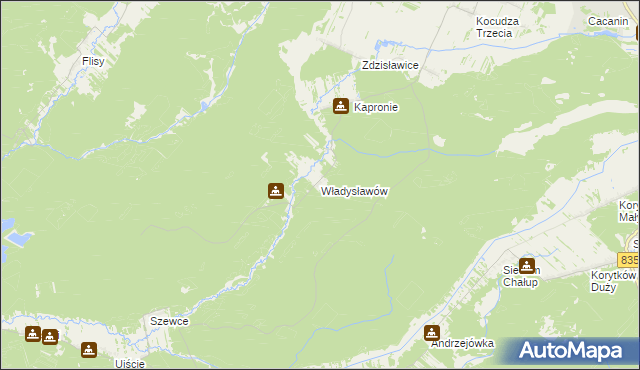 mapa Władysławów gmina Dzwola, Władysławów gmina Dzwola na mapie Targeo