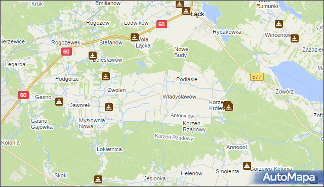 mapa Władysławów gmina Łąck, Władysławów gmina Łąck na mapie Targeo