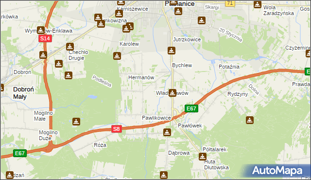 mapa Władysławów gmina Pabianice, Władysławów gmina Pabianice na mapie Targeo