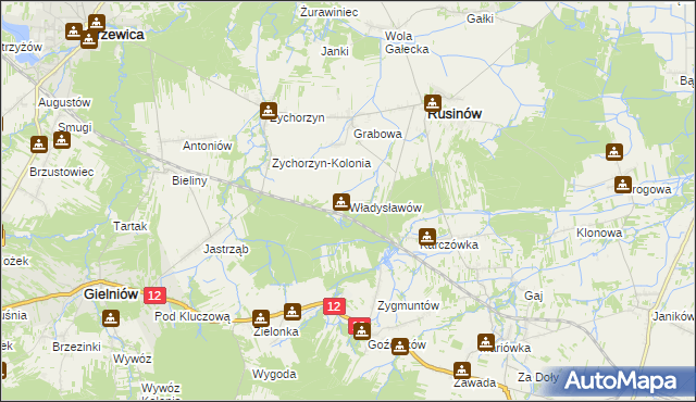 mapa Władysławów gmina Rusinów, Władysławów gmina Rusinów na mapie Targeo