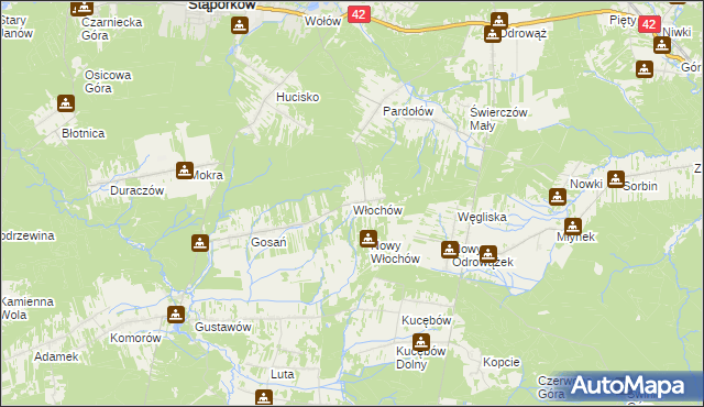 mapa Włochów gmina Stąporków, Włochów gmina Stąporków na mapie Targeo