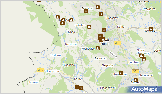 mapa Włodowice gmina Nowa Ruda, Włodowice gmina Nowa Ruda na mapie Targeo