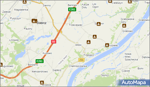 mapa Włóki gmina Dobrcz, Włóki gmina Dobrcz na mapie Targeo