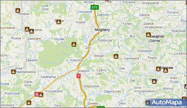 mapa Włosań, Włosań na mapie Targeo