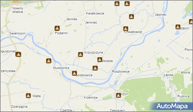 mapa Włostów gmina Bogdaniec, Włostów gmina Bogdaniec na mapie Targeo