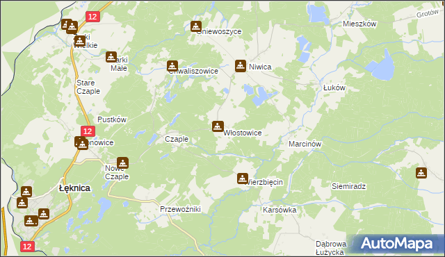 mapa Włostowice gmina Trzebiel, Włostowice gmina Trzebiel na mapie Targeo