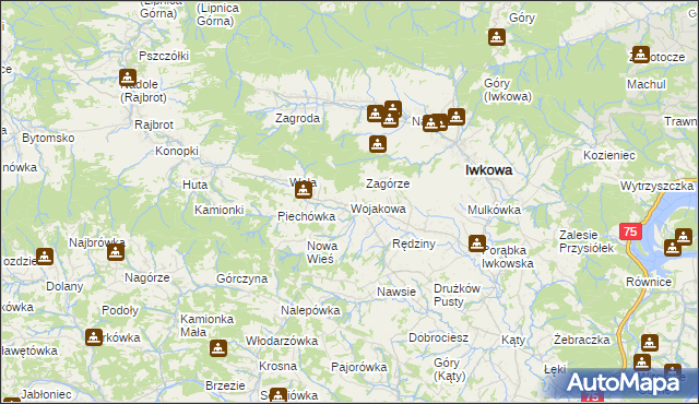 mapa Wojakowa, Wojakowa na mapie Targeo