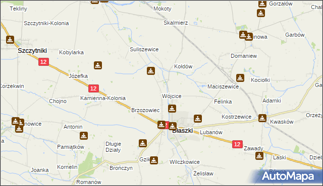 mapa Wójcice gmina Błaszki, Wójcice gmina Błaszki na mapie Targeo