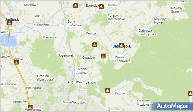 mapa Wojciechów gmina Jastrzębia, Wojciechów gmina Jastrzębia na mapie Targeo