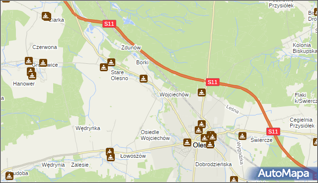 mapa Wojciechów gmina Olesno, Wojciechów gmina Olesno na mapie Targeo