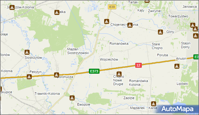 mapa Wojciechów gmina Siedliszcze, Wojciechów gmina Siedliszcze na mapie Targeo