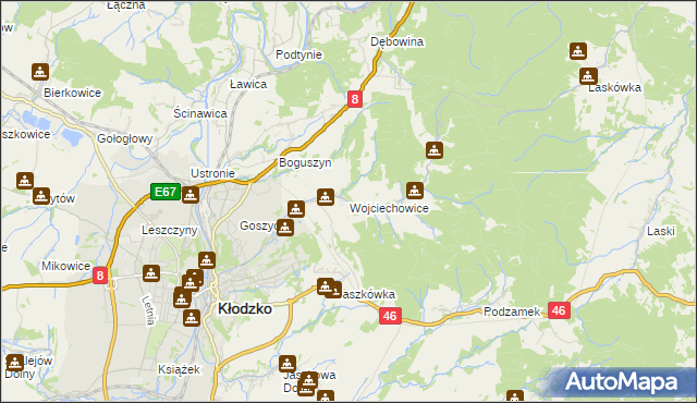 mapa Wojciechowice gmina Kłodzko, Wojciechowice gmina Kłodzko na mapie Targeo